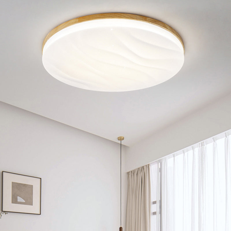 Modern Round Shape Ceiling Light Wood LED Flush Mount Light for Living Room