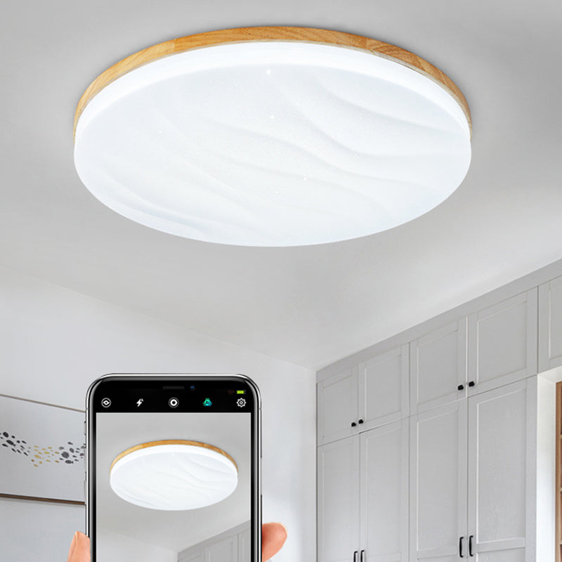 Modern Round Shape Ceiling Light Wood LED Flush Mount Light for Living Room