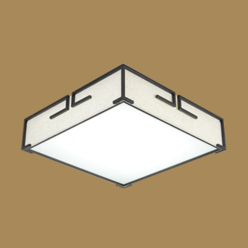 Geometric Shape Flush Mount Modern Ceiling Light with Fabric Shade in White