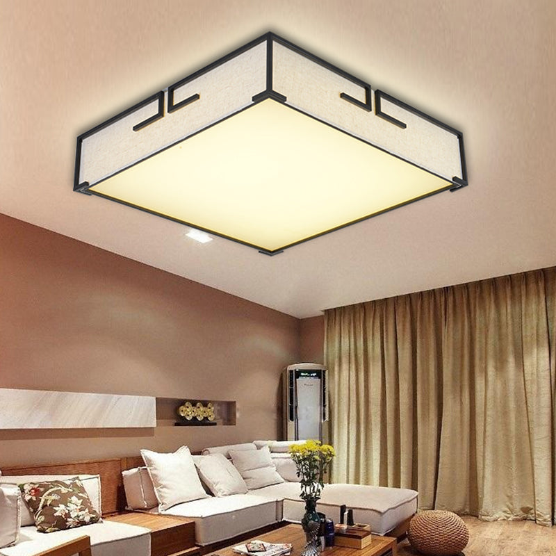 Geometric Shape Flush Mount Modern Ceiling Light with Fabric Shade in White