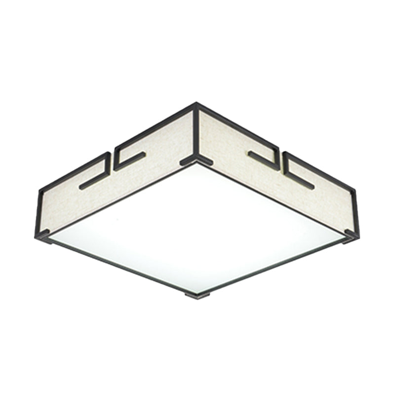 Geometric Shape Flush Mount Modern Ceiling Light with Fabric Shade in White