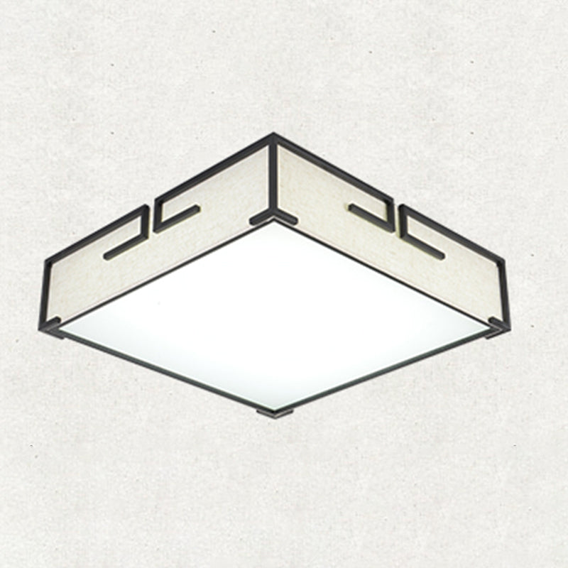 Geometric Shape Flush Mount Modern Ceiling Light with Fabric Shade in White