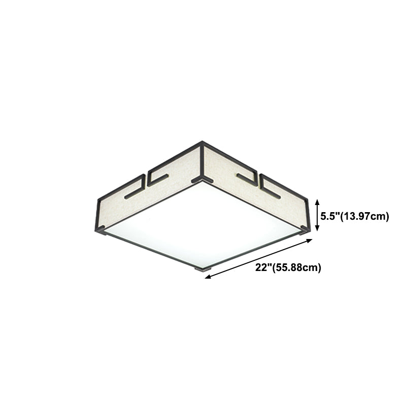 Geometric Shape Flush Mount Modern Ceiling Light with Fabric Shade in White