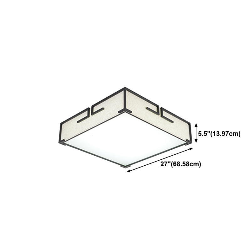 Geometric Shape Flush Mount Modern Ceiling Light with Fabric Shade in White