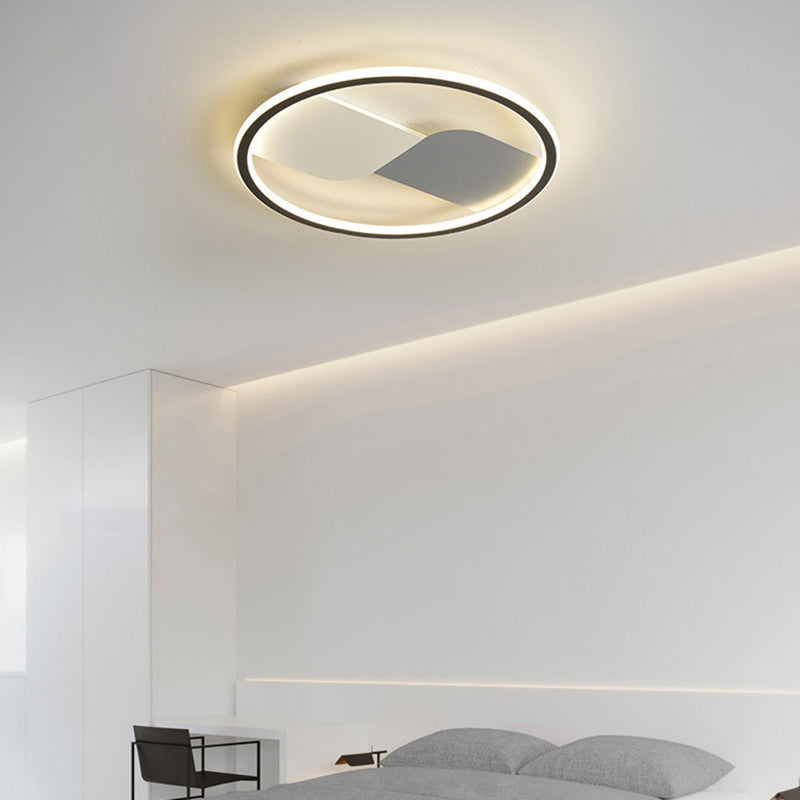 Modern Style Round Ceiling Light Metal 1 Light Ceiling Lamp for Bedroom in Black