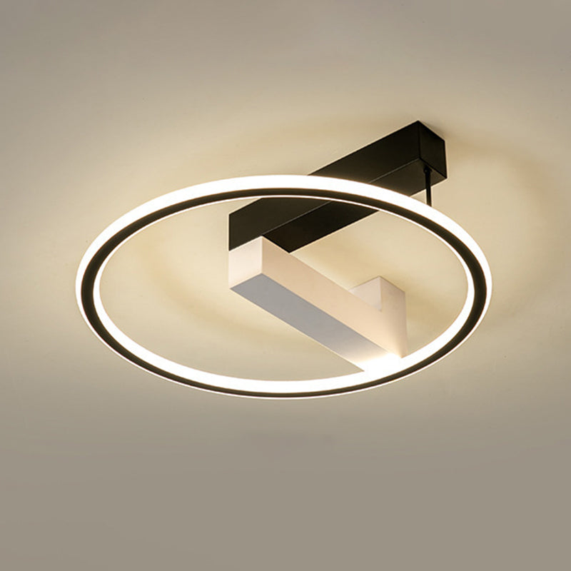 Modern Style Linear Ceiling Light Metal 1 Light Ceiling Lamp for Bedroom in Black