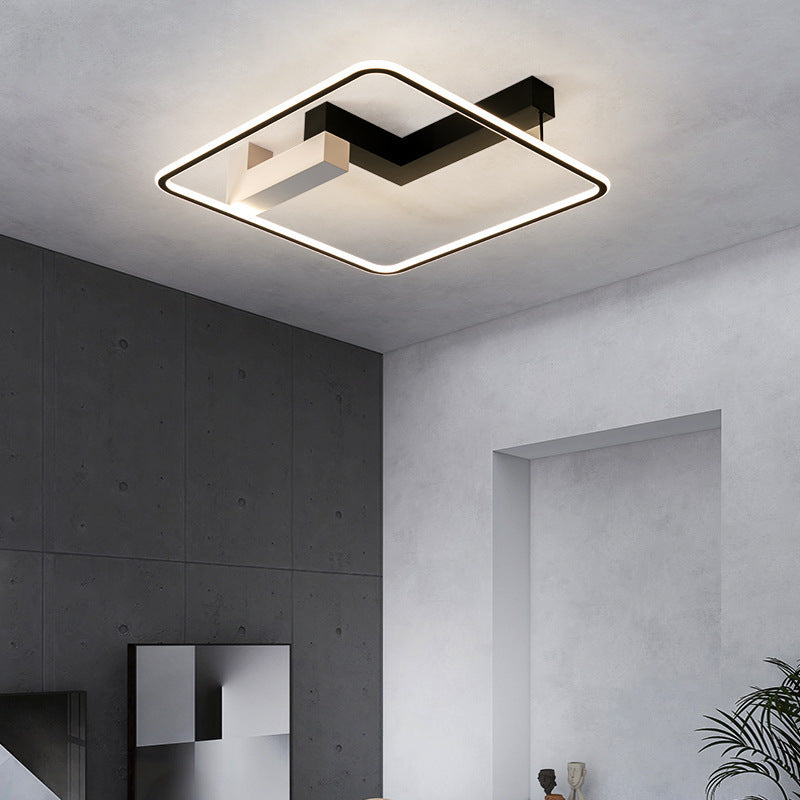 Modern Style Linear Ceiling Light Metal 1 Light Ceiling Lamp for Bedroom in Black