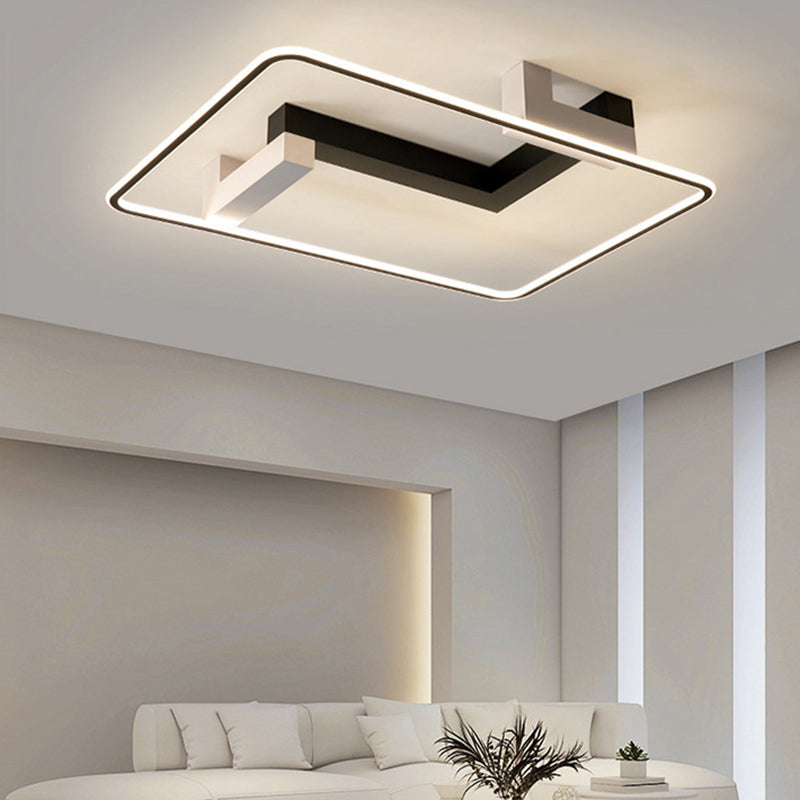 Modern Style Linear Ceiling Light Metal 1 Light Ceiling Lamp for Bedroom in Black