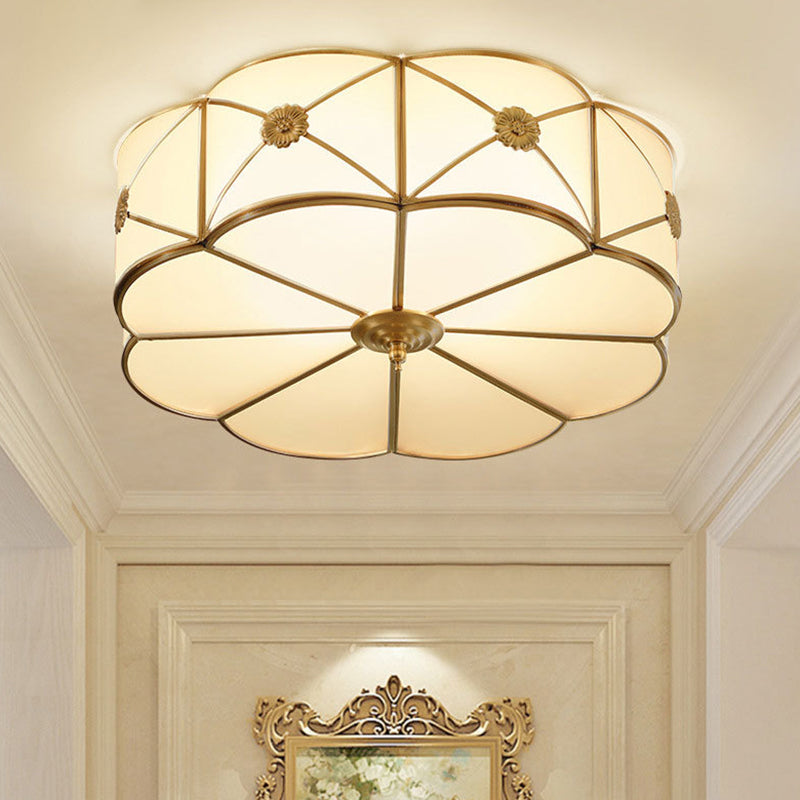 Colonial Style Ceiling Light Simple Flush Mount Ceiling Lamp with Glass Shade for Bedroom