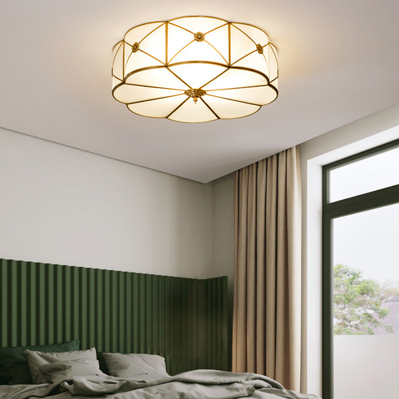 Colonial Style Ceiling Light Simple Flush Mount Ceiling Lamp with Glass Shade for Bedroom