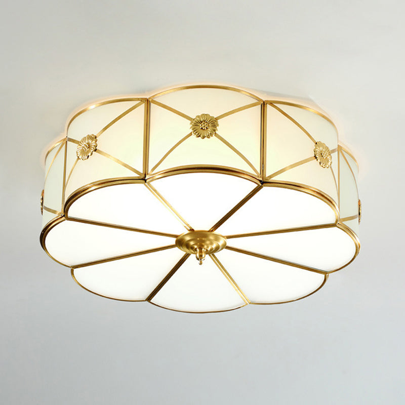 Colonial Style Ceiling Light Simple Flush Mount Ceiling Lamp with Glass Shade for Bedroom