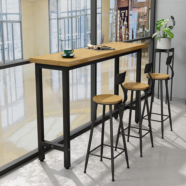 Wood Bar Dining Table Traditional Luxury Rectangle Bar Table with Black Trestle Base