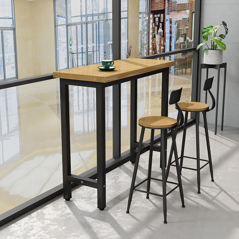 Wood Bar Dining Table Traditional Luxury Rectangle Bar Table with Black Trestle Base