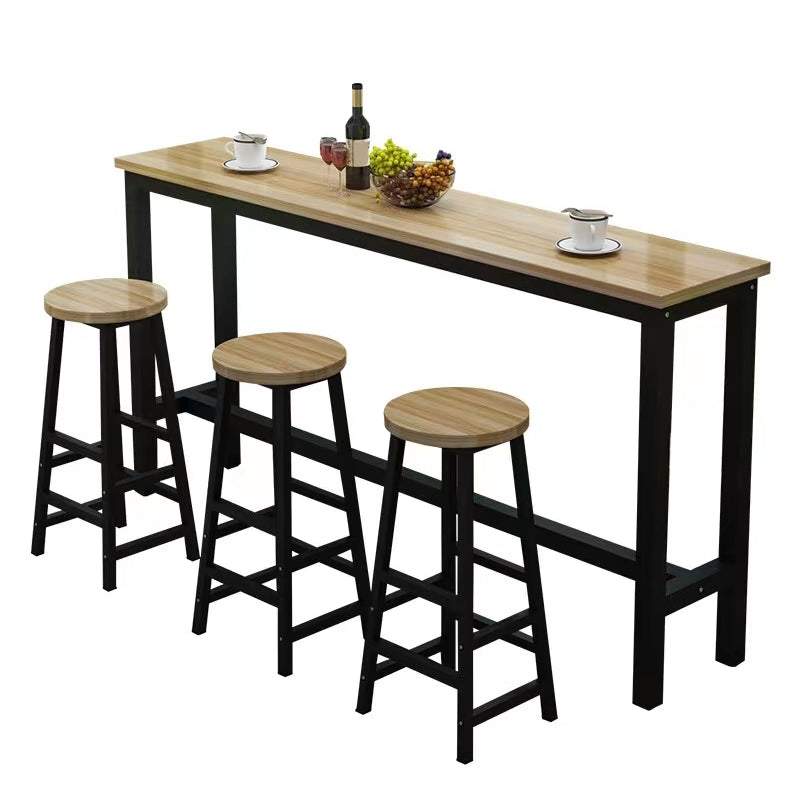 Wood Bar Dining Table Traditional Luxury Rectangle Bar Table with Black Trestle Base