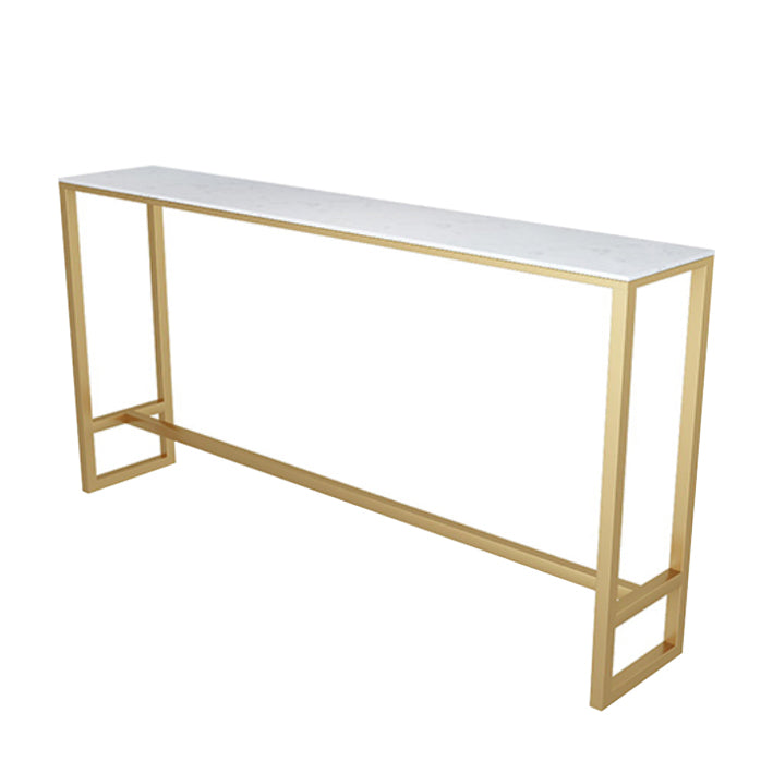 White Stone Bar Dining Table Traditional Luxury Rectangle Bar Table with Gold Trestle Base