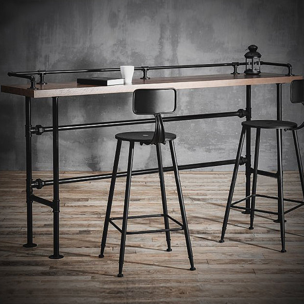 Solid Wood Bar Table Industrial Bar Table with Black Trestle Base