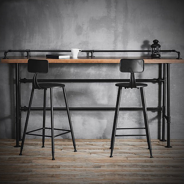 Solid Wood Bar Table Industrial Bar Table with Black Trestle Base