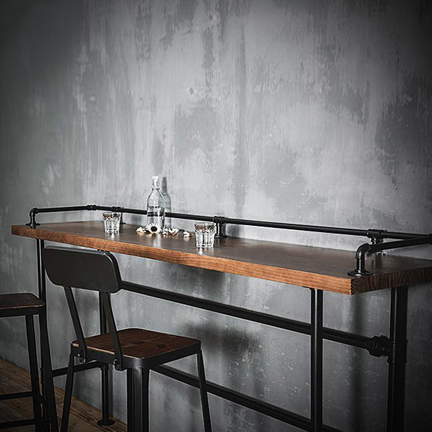 Solid Wood Bar Table Industrial Bar Table with Black Trestle Base