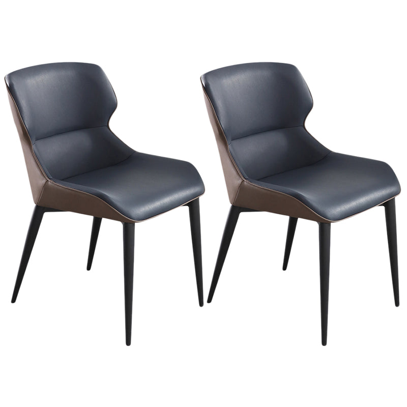 Contemporary Leather Dining Chair Wingback Side Chair With Steel Legs in Matte Finish