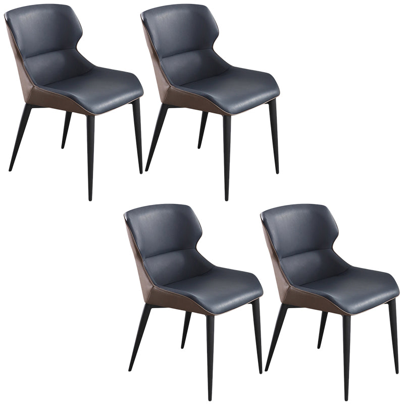 Contemporary Leather Dining Chair Wingback Side Chair With Steel Legs in Matte Finish