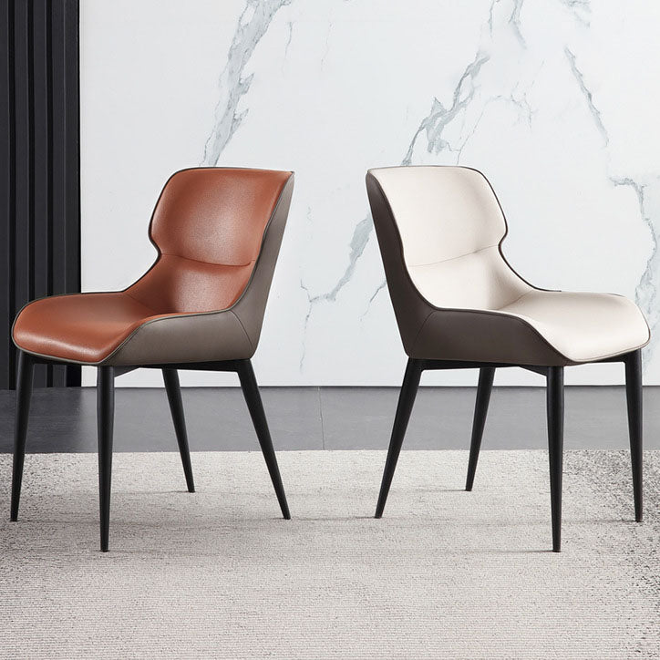 Contemporary Leather Dining Chair Wingback Side Chair With Steel Legs in Matte Finish