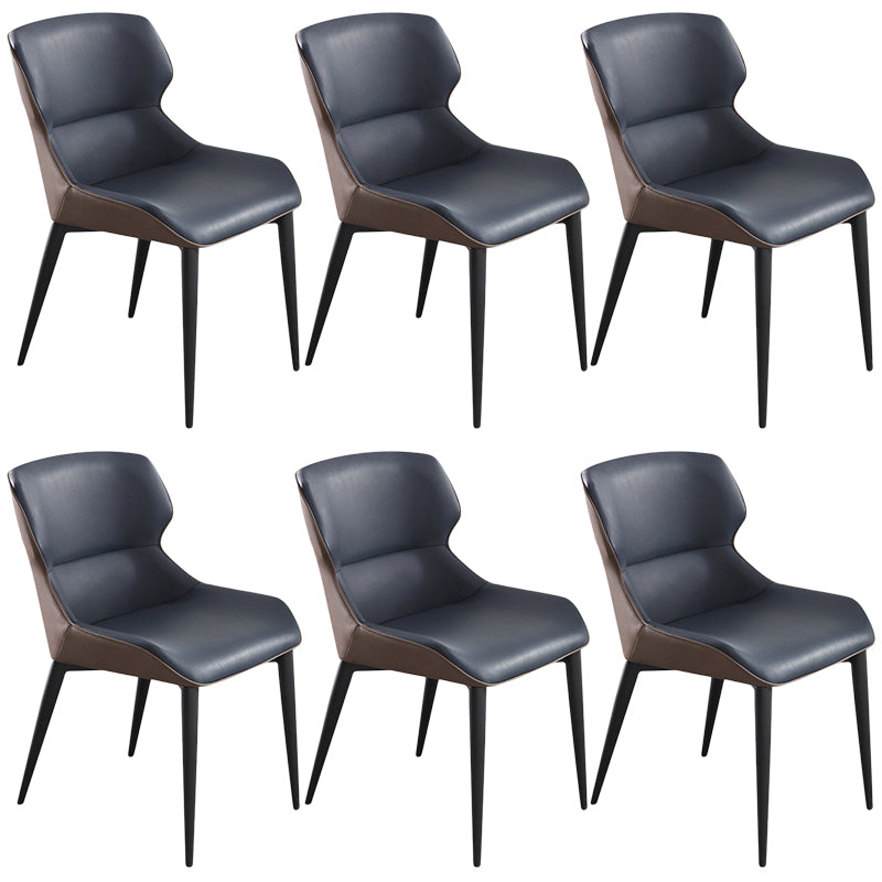 Contemporary Leather Dining Chair Wingback Side Chair With Steel Legs in Matte Finish