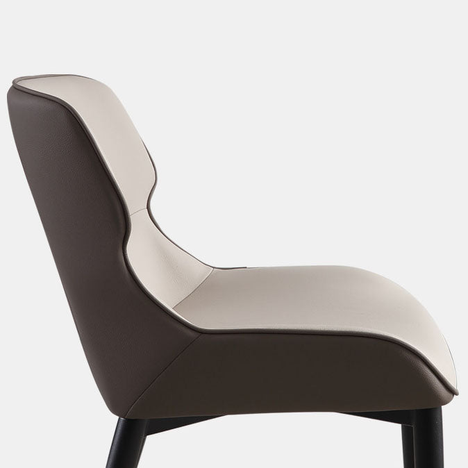 Contemporary Leather Dining Chair Wingback Side Chair With Steel Legs in Matte Finish