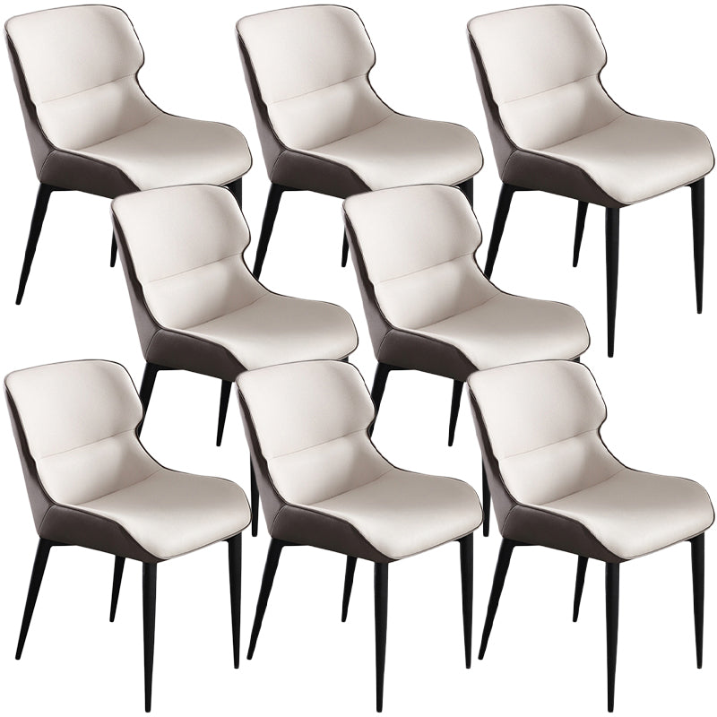 Contemporary Leather Dining Chair Wingback Side Chair With Steel Legs in Matte Finish