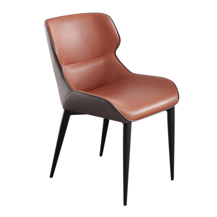 Contemporary Leather Dining Chair Wingback Side Chair With Steel Legs in Matte Finish