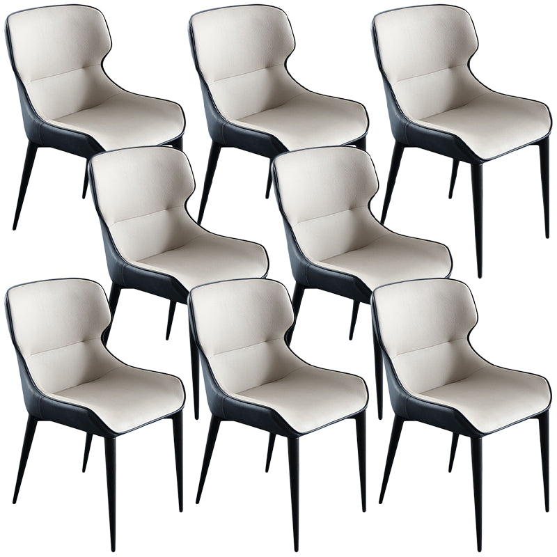 Contemporary Leather Dining Chair Wingback Side Chair With Steel Legs in Matte Finish