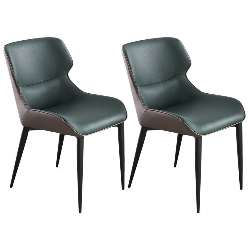 Contemporary Leather Dining Chair Wingback Side Chair With Steel Legs in Matte Finish