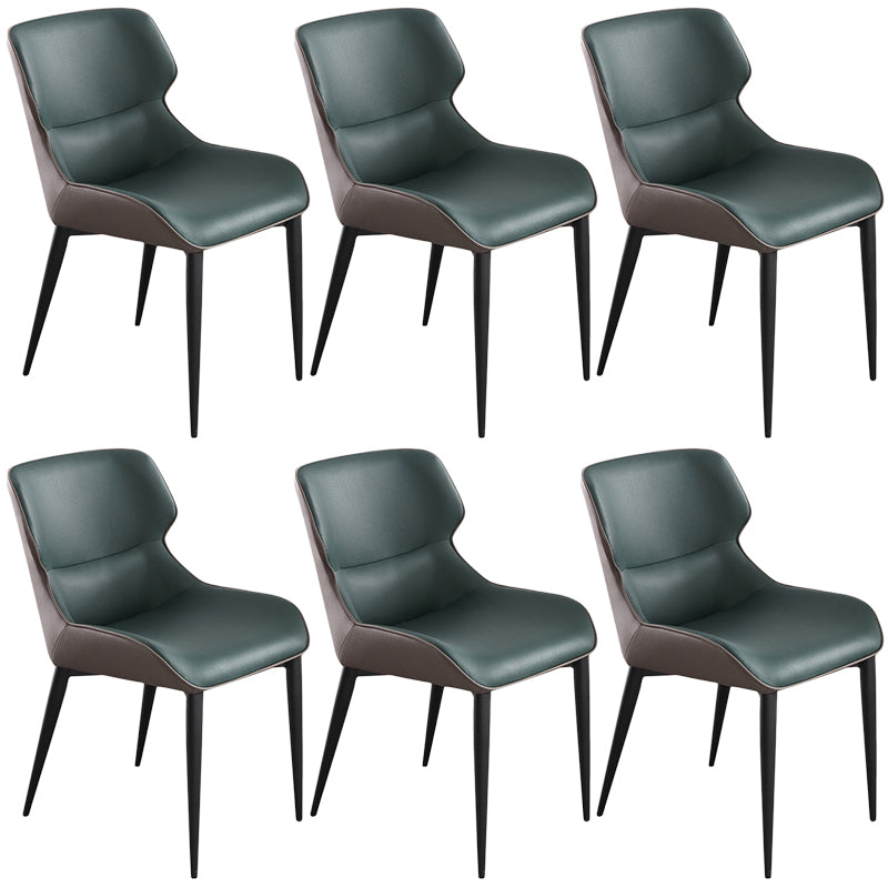 Contemporary Leather Dining Chair Wingback Side Chair With Steel Legs in Matte Finish