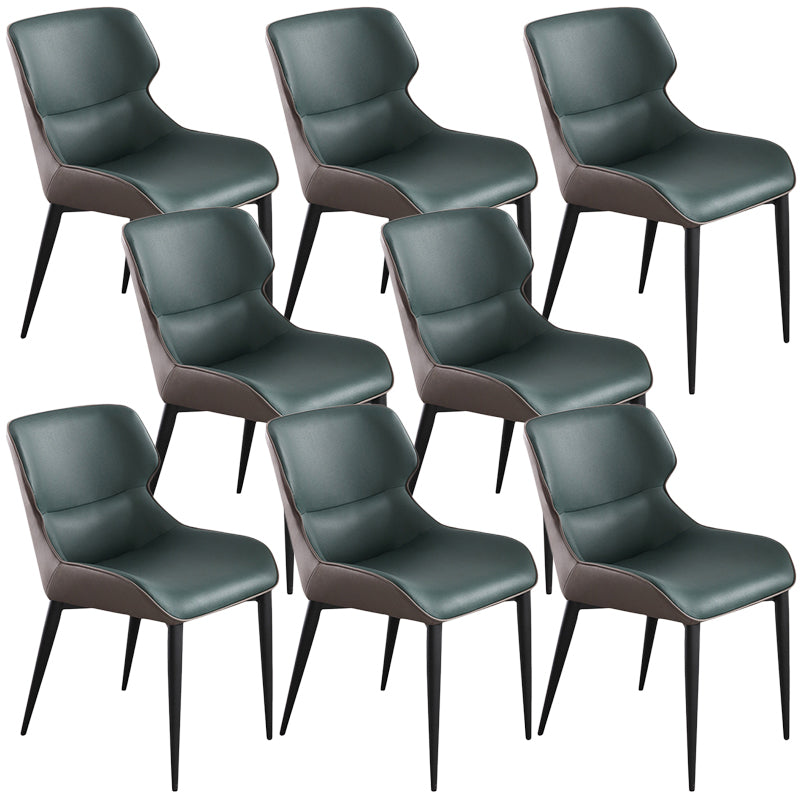 Contemporary Leather Dining Chair Wingback Side Chair With Steel Legs in Matte Finish