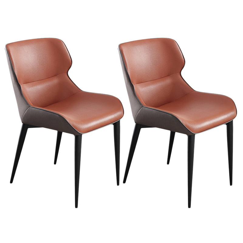 Contemporary Leather Dining Chair Wingback Side Chair With Steel Legs in Matte Finish