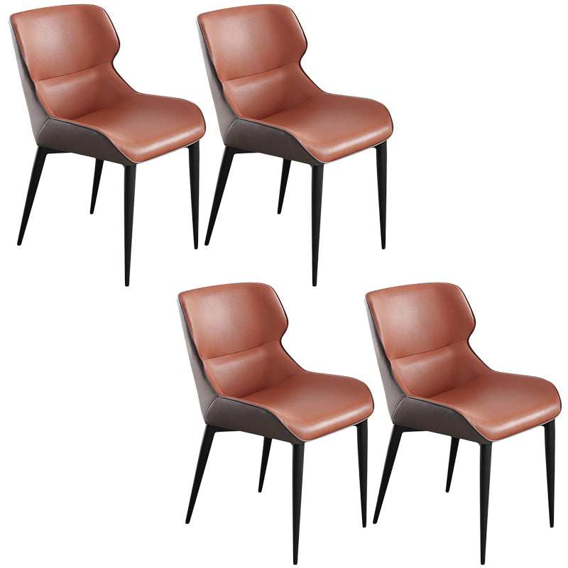 Contemporary Leather Dining Chair Wingback Side Chair With Steel Legs in Matte Finish