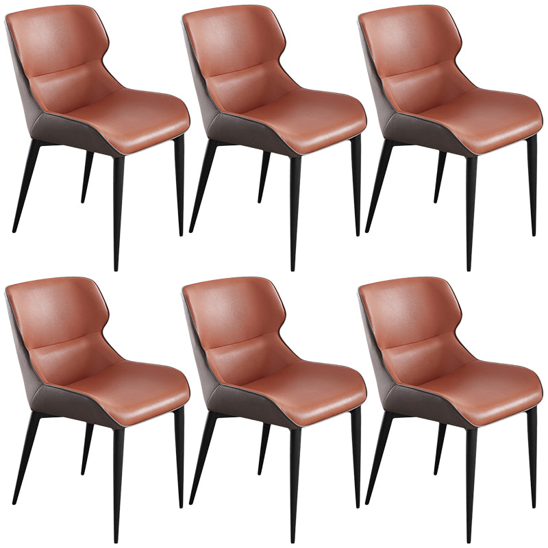 Contemporary Leather Dining Chair Wingback Side Chair With Steel Legs in Matte Finish