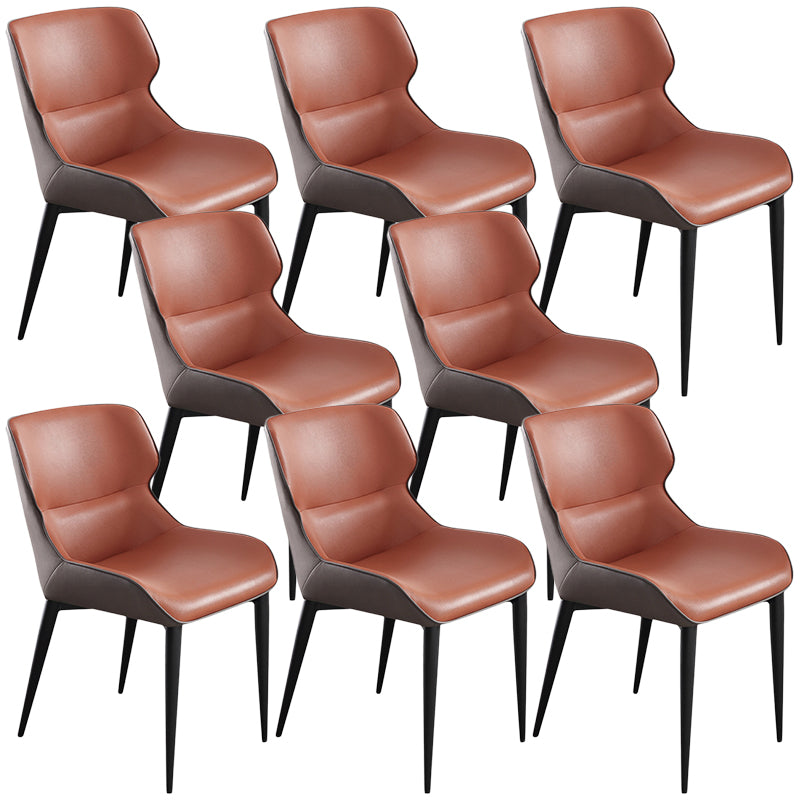 Contemporary Leather Dining Chair Wingback Side Chair With Steel Legs in Matte Finish