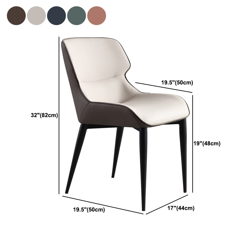 Contemporary Leather Dining Chair Wingback Side Chair With Steel Legs in Matte Finish