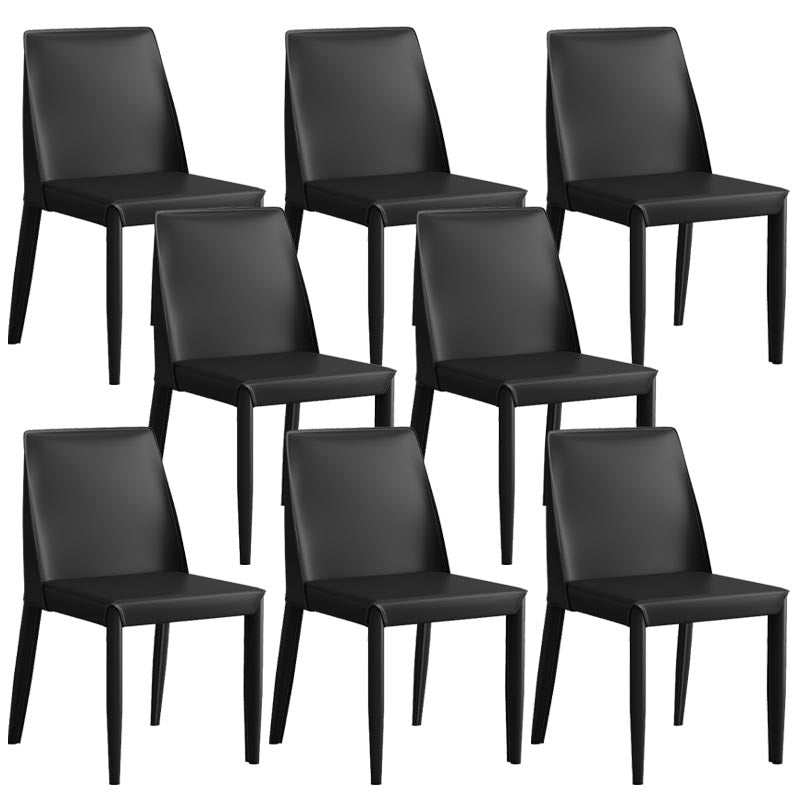 Modern Leather Dining Chair Parsons Furniture with Steel Legs in Matte Finish for Home