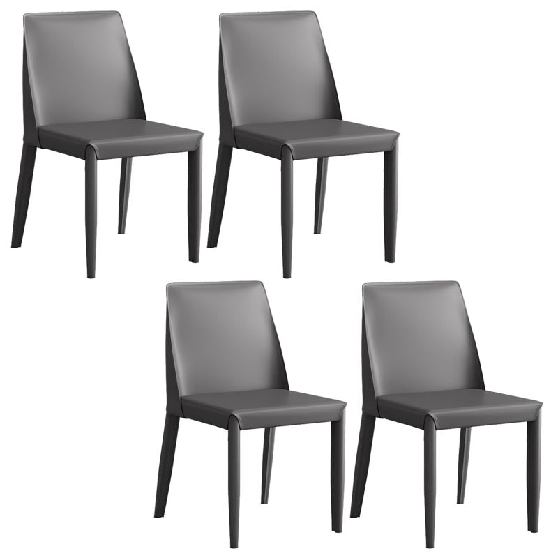 Modern Leather Dining Chair Parsons Furniture with Steel Legs in Matte Finish for Home