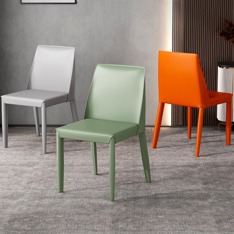 Modern Leather Dining Chair Parsons Furniture with Steel Legs in Matte Finish for Home