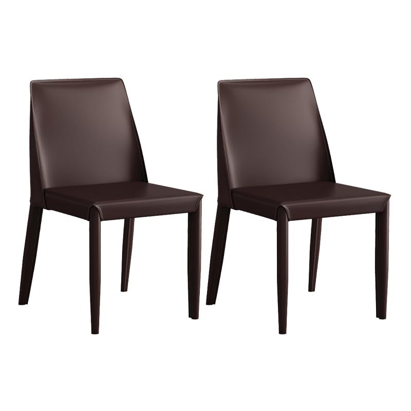 Modern Leather Dining Chair Parsons Furniture with Steel Legs in Matte Finish for Home