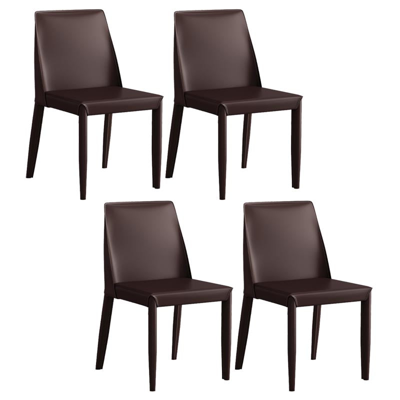 Modern Leather Dining Chair Parsons Furniture with Steel Legs in Matte Finish for Home