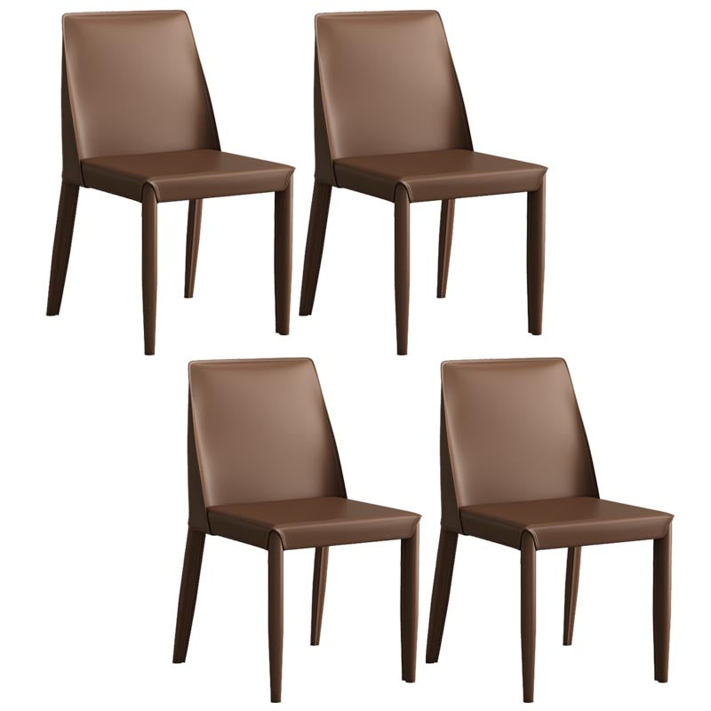 Modern Leather Dining Chair Parsons Furniture with Steel Legs in Matte Finish for Home