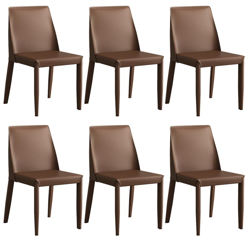 Modern Leather Dining Chair Parsons Furniture with Steel Legs in Matte Finish for Home