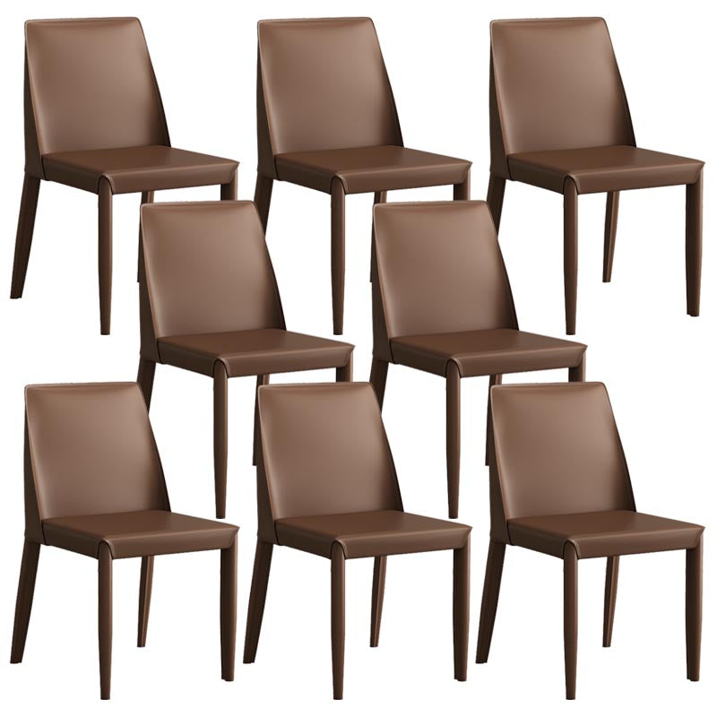 Modern Leather Dining Chair Parsons Furniture with Steel Legs in Matte Finish for Home