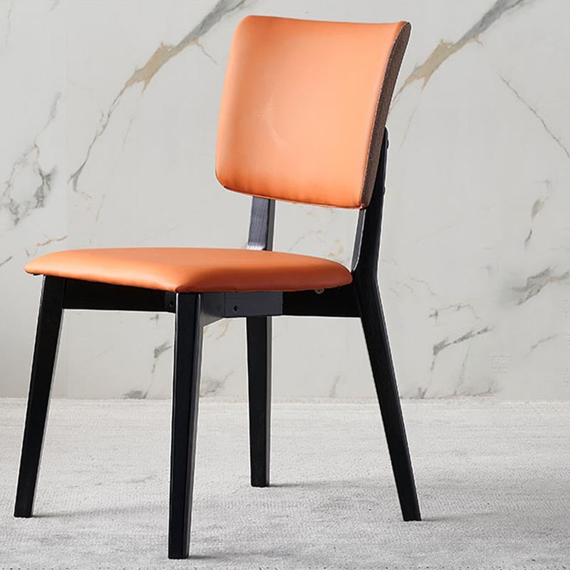 Leather Dining Chair Modern Upholstered Side Chair with Solid Wood Legs