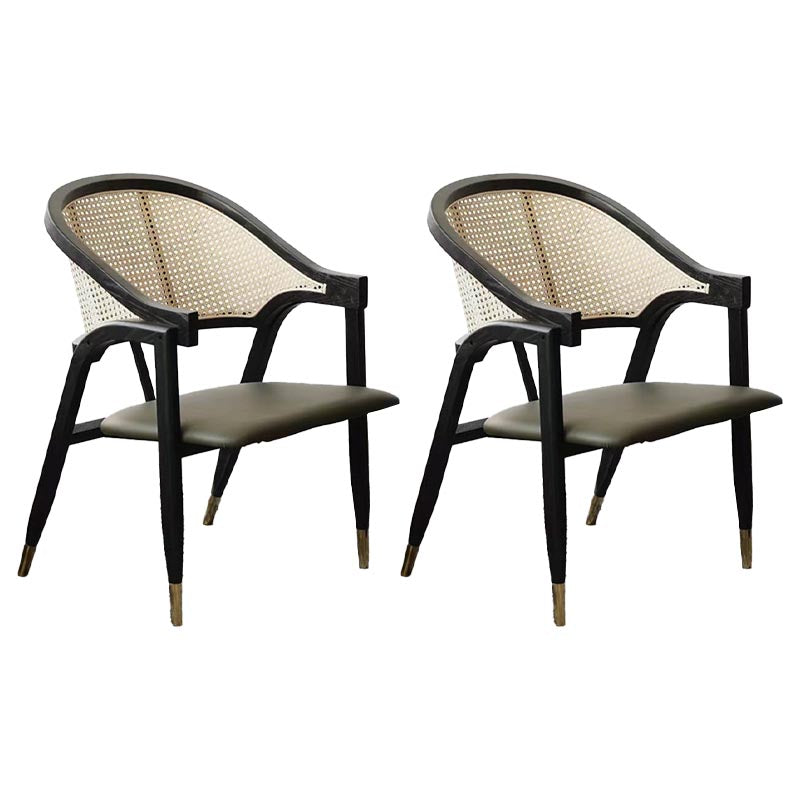 Glam Rattan Dining Chairs Open Back Dining Side Furniture with Wood Legs in Matte Finish