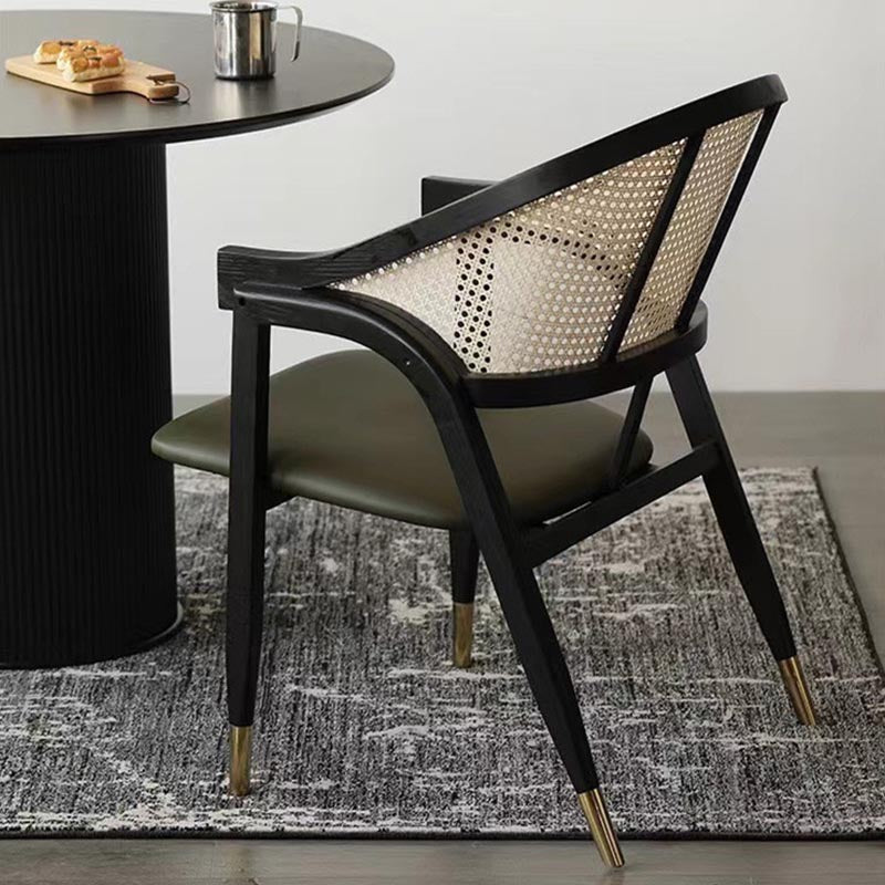 Glam Rattan Dining Chairs Open Back Dining Side Furniture with Wood Legs in Matte Finish