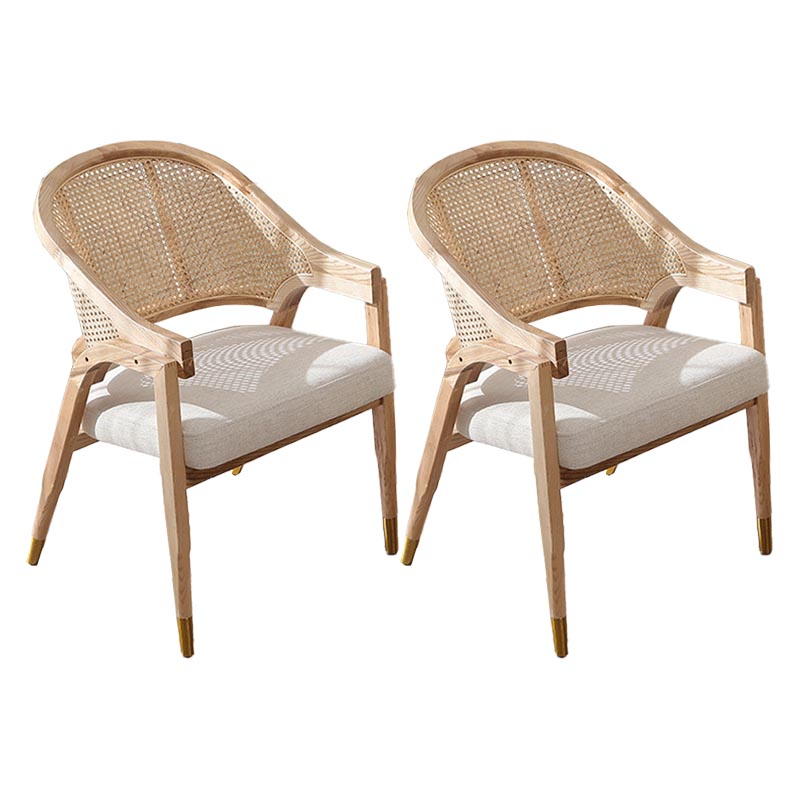 Glam Rattan Dining Chairs Open Back Dining Side Furniture with Wood Legs in Matte Finish